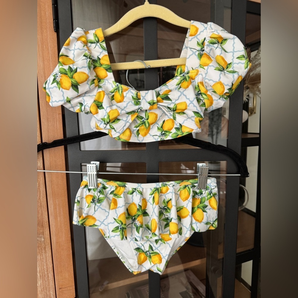Janie & Jack Lemon Puff Sleeve bikini set Swimsuit top bottoms primrose toddler